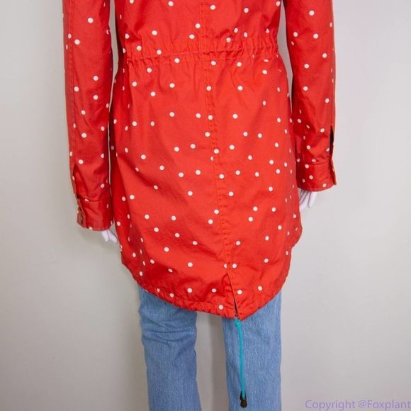 Boden women's 100% cotton hooded red parka with white polka dot, size 8 - Picture 9 of 16